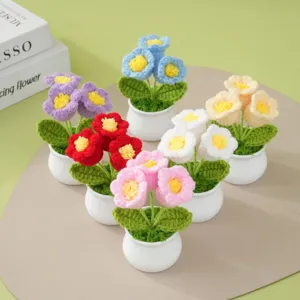 Handgemachte Häkel-Topfblumen gestrickte Wollblumen süße Schreibtisch-Dekoration Geschenke.
