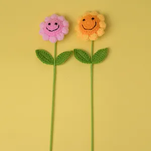 Handcrafted crochet smiley face sunflower knitted flower cute gift home decor yellow pink