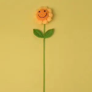 Handmade crochet sunflower toy cute knitted flower gift for kids and teachers decor detail view