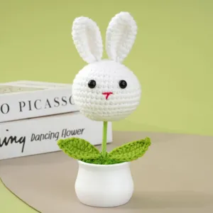 Handgemaakte gehaakte konijn potplant creatieve huisdecoratie schattige gebreide bloem bureau