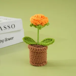 Planta en maceta de rosas naranjas de ganchillo ramo de flores hecho a mano regalo.
