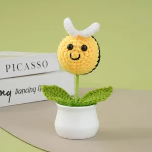 Handgemaakte gehaakte dierlijke potplant, schattige wollen gebreide bloem huisdecoratie cadeau.