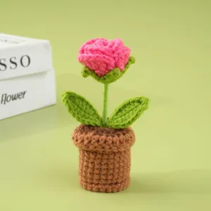 Maceta de flores rosa burbuja de ganchillo hecha a mano hilo regalo decoración escritorio.