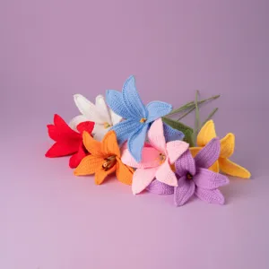 Handmade Knitted Lily Flower Bouquet Crochet Artificial Flower Home Decor Knitted Ornament Gift For Living Room