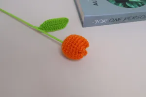 Handmade crochet orange tulip artificial flower yarn knit floral home decor gift.