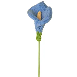 Fleur artificielle calla au crochet faite main laine tricotée déco maison tige unique bleu