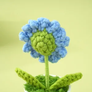 Handgemachte Häkel-Gänseblümchen Wolltopfpflanze Detailansicht, süßes Geschenk für Freundin.