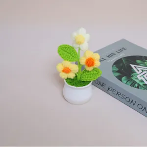 Handmade Knitted Simulated Flower Potted Plant Woolen Flower Desktop Ornament Miniature Green Plant Nordic Style