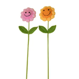 Handcrafted crochet smiley sunflower plush flower bouquet cute gift for kids and teachers.