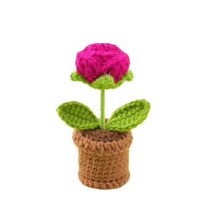 Planta de maceta rosa tejida a mano ramo de flores decoración de escritorio regalo