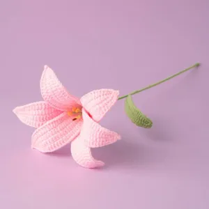 Handmade crochet pink lily flower knitted home decor artificial floral ornament single stem