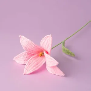 Handmade crochet pink lily flower knitted ornament for home decor gift bouquet main image