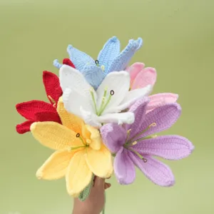 Handmade crochet lily bouquet finished product, colorful knitted floral gift for women.