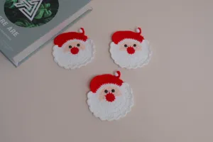 Handmade Crochet Christmas Tree Santa Coasters Set Cute Knit Winter Table Mat Home Decor