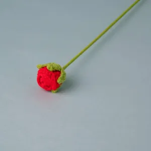 Handmade knitted crochet rose flower single stem artificial flower for home decor gift