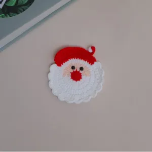 Handmade crochet Santa Claus coaster, cute knitted wool winter holiday cup mat for home table decor