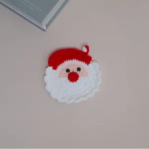Handmade crochet Christmas Santa Claus coaster, cute wool table mat festive decor.