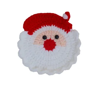 Handmade Christmas crochet Santa coaster cute wool knit cup mat holiday home decor item