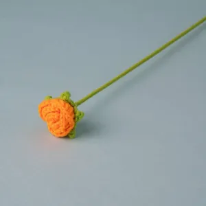 Handmade crochet rose flower single stem knitted artificial flower home decor gift option.