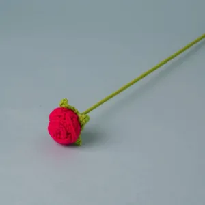 Handmade crochet rose stem detail, knit flower decoration for home decor and romantic gifts