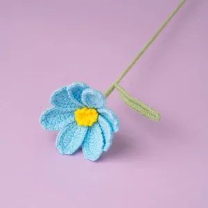 Handmade crochet blue flower knitted botanical gift home decor craft single stem piece