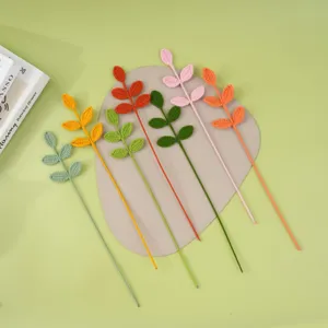 Handgemaakte gehaakte blad boeket accessoire wol geweven 5-blad tak DIY bloemstuk decor