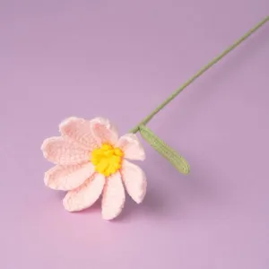 Handmade crochet pink daisy flower artificial yarn floral gift for home decor tabletop