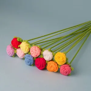 Handmade Knitted Yarn Rose Artificial Flower Single Stem Crochet Rose For Home Decor Valentine's Day Gift