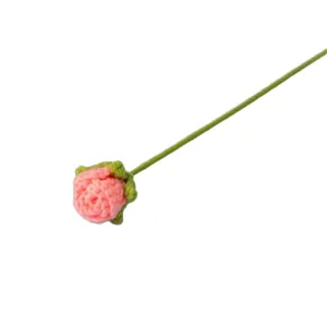 Handmade crochet bubble rose flower single stem knitted artificial flower for gift