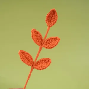 Handgemaakte gehaakte tak met 5 bladeren wol gewoven kunstplant voor boeket DIY decor