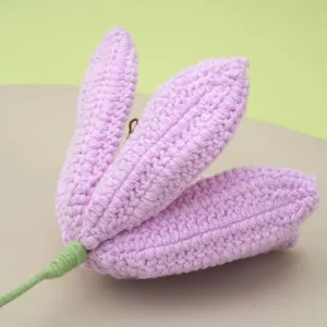 Handmade crochet pink lily flower detail closeup, perfect gift for mom, girlfriend, teacher.