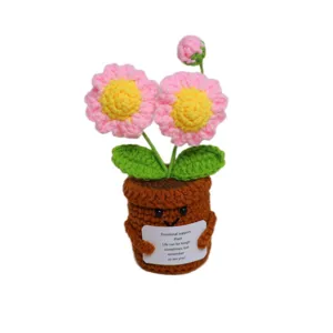 Plante en Pot de Marguerite en Fil Tricoté à la Main Fleur au Crochet Joli Pot Souriant Ornement de Bureau Décoration Intérieure Cadeau Créatif