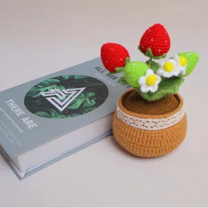Handmade Crochet Strawberry Potted Plant Cute Knitted Flowerpot Desktop Decor Gift