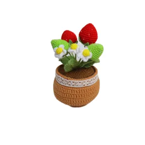 Handcrafted crochet strawberry potted plant cute knitted flower decor for home desk gift