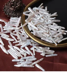 Natural freshwater baroque toothpick pearls loose beads for DIY jewelry making and crafting.