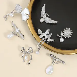Elegant Kupfer Süßwasserperle Brosche Für Damen Strass Eingelegt Ginkgoblatt Schleife Mond Engel Flügel Brosche Nadel