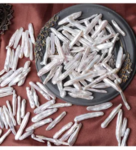 Natural freshwater baroque toothpick pearls loose beads for DIY jewelry making design.