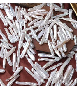 Natural freshwater baroque pearl long toothpick loose beads for DIY jewelry making detail.