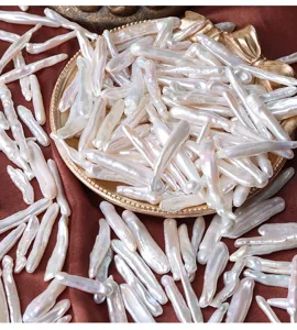 Baroque toothpick freshwater pearl loose beads for DIY jewelry making, irregular long shape.