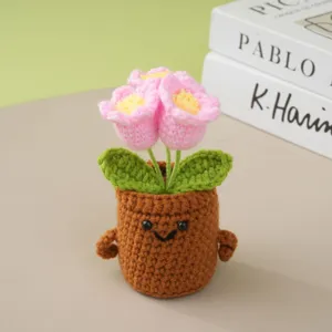 Handmade crochet potted flower cute knit plant desk ornament creative home decor gift.