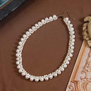Elegante Süßwasserperle Verlauf Gewebte Choker Halskette Mit 14K Gold Ausgefüllten Accessoires Einstellbare Verlängerungskette Für Damen