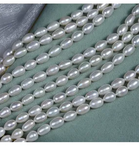 Natuurlijke zoetwaterparel strengen, 7mm rijst druppel losse kralen voor DIY sieraden.