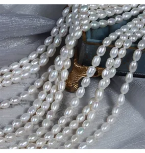 Natuurlijke zoetwaterparel strengen, 7mm ovale rijstparel kralen voor DIY sieraden maken.