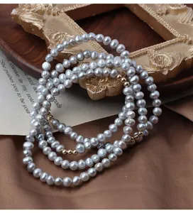 Graue Süßwasserperlen Armband minimalistisch elastische Stapelperlen Schmuck Damen Alltag