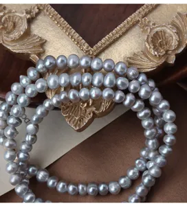 Graue Süßwasserperlen Armband mehrsträngig vintage elegante elastische Schmuck für Damen