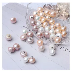 Natur Süßwasser Perle Knöpfe mit Metallöse für DIY Nähen Pullover Mantel Hemd Dekor