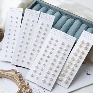 Natürliche Süßwasserperle Ohrstecker Display Karten, elegante weiße Perlen Sets für Damen