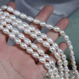 Natuurlijke zoetwater parel strengen 7mm rijstvorm losse kralen voor DIY handgemaakte sieraden maken.