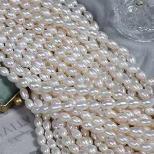 Natuurlijke zoetwaterparels strengen, 7mm rijst druppel losse kralen voor handgemaakte sieraden.