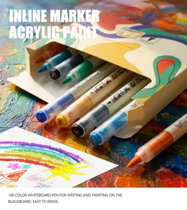 Detailed view of acrylic paint markers set showing soft brush tips and vibrant colors.